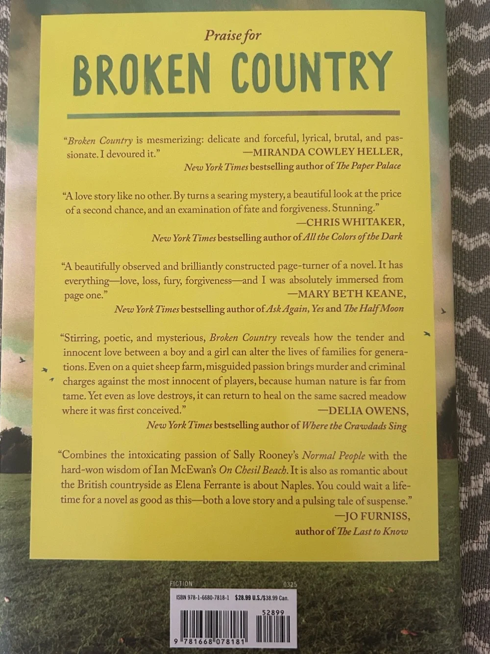 Broken Country Hardcover Novel by Claire Leslie Hall. Excellent Condition!